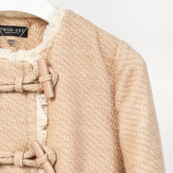 Twinset Taupe Cotton-Blend Tweed Frog-Fastener Jacket - Picture 5 of 14